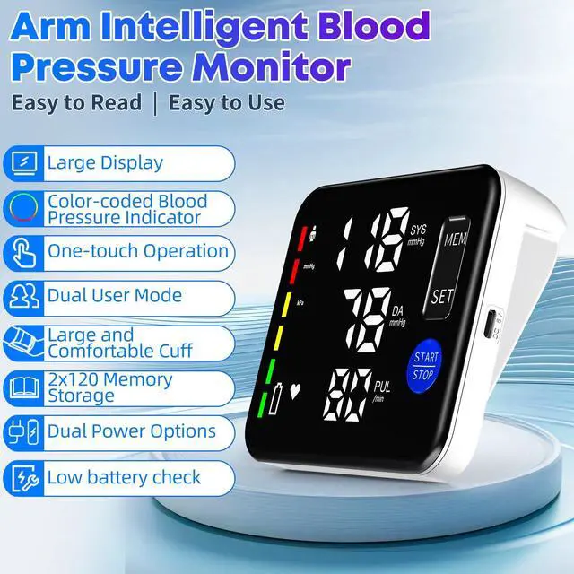 Alt view image 2 of 6 - Blood Pressure Monitor Rechargeable Upper Arm Blood Pressure Monitors for Home Use Large Screen Bp Machine with 8.7"-16.5" Bp Cuff, 2x120 Memory, Voice Broadcast Bp Monitor (Black)