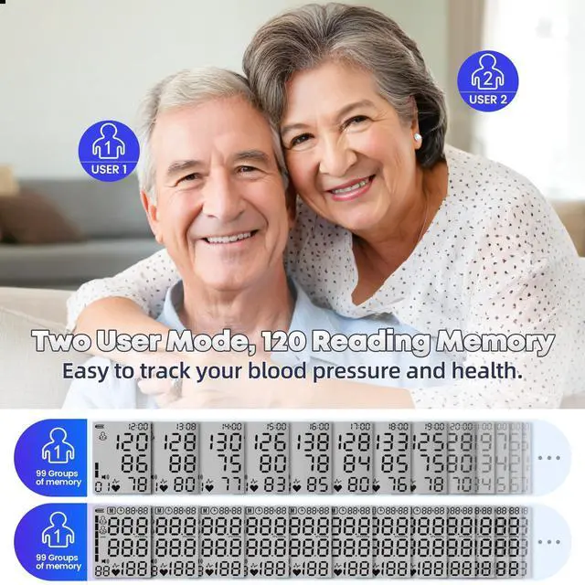 Alt view image 4 of 6 - Blood Pressure Monitor Rechargeable Upper Arm Blood Pressure Monitors for Home Use Large Screen Bp Machine with 8.7"-16.5" Bp Cuff, 2x120 Memory, Voice Broadcast Bp Monitor (Black)