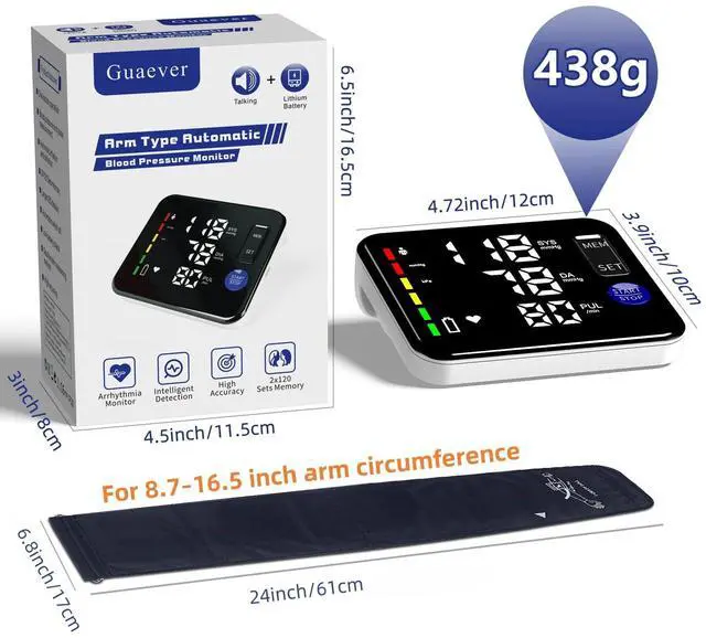 Alt view image 6 of 6 - Blood Pressure Monitor Rechargeable Upper Arm Blood Pressure Monitors for Home Use Large Screen Bp Machine with 8.7"-16.5" Bp Cuff, 2x120 Memory, Voice Broadcast Bp Monitor (Black)