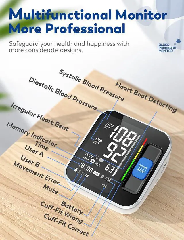 Alt view image 4 of 6 - Blood Pressure Monitors for Home Use Upper Arm, Accurate Cuff 8.7-15.7 Monitor with Large Backlight Display 2 Users 240 Sets Memory & HR Detection, Digital BP Machine with Carrying Case