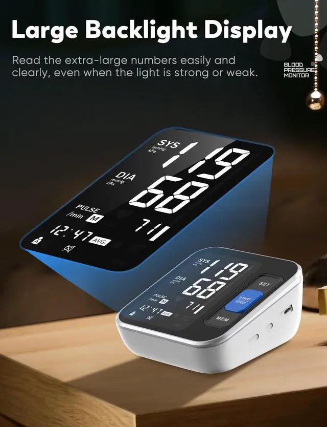 Alt view image 5 of 6 - Blood Pressure Monitors for Home Use Upper Arm, Accurate Cuff 8.7-15.7 Monitor with Large Backlight Display 2 Users 240 Sets Memory & HR Detection, Digital BP Machine with Carrying Case