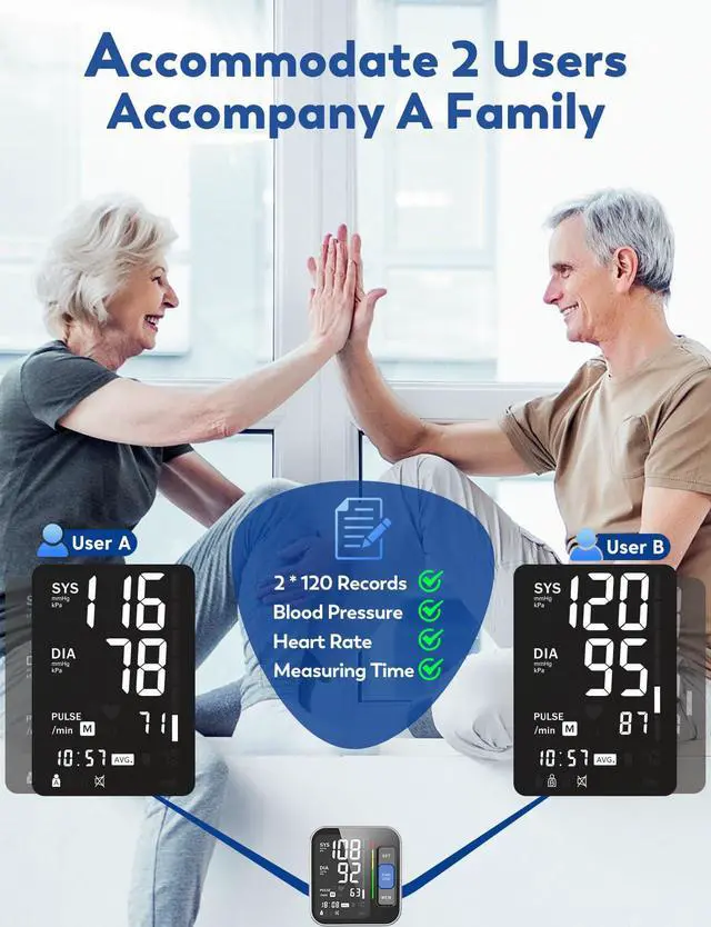 Alt view image 6 of 6 - Blood Pressure Monitors for Home Use Upper Arm, Accurate Cuff 8.7-15.7 Monitor with Large Backlight Display 2 Users 240 Sets Memory & HR Detection, Digital BP Machine with Carrying Case