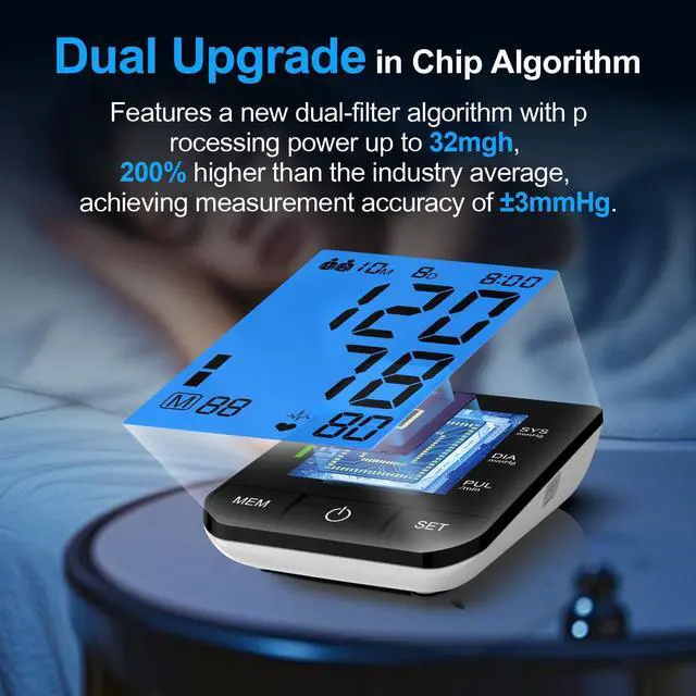 Alt view image 4 of 7 - Accurate Digital BP Machine - Automatic Blood Pressure Monitor with XL Cuff (13-21") & M/L Cuff (9-17") for Big/Medium Arms, Large Backlit LCD Display, 360° Adjustable & Portable for Adults