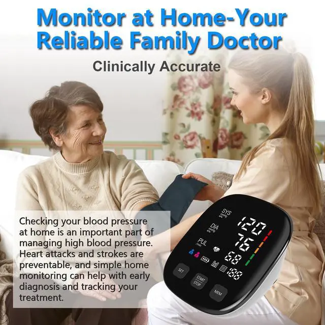 Alt view image 6 of 7 - Blood Pressure Monitor, Automatic Upper Arm Blood Pressure Monitors for Home Use with Digital LED Display, Adjustable Blood Pressure Cuff 9-17'' with 2×199 Sets Memory (White)