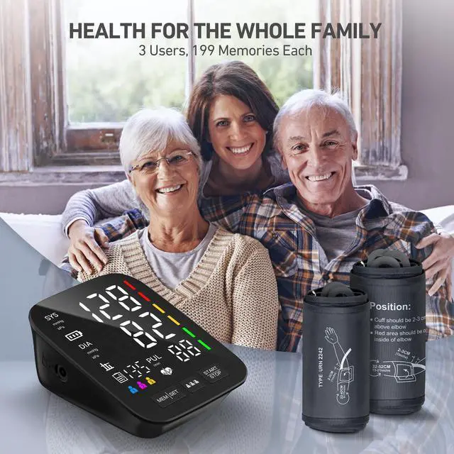 Alt view image 5 of 7 - Blood Pressure Monitor for Home Use - 2 Size Cuffs (9"-17" & 13"-21"), Fits Medium, Large & Extra Large XL Upper Arms, Accurate Digital Automatic BP Machine, 5" LED Display, 3-User Mode, Model U80A