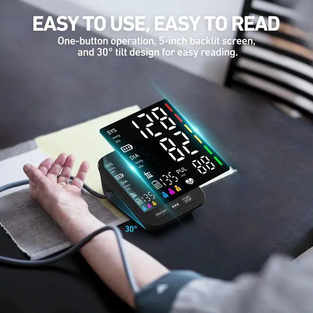 Alt view image 6 of 7 - Blood Pressure Monitor for Home Use - 2 Size Cuffs (9"-17" & 13"-21"), Fits Medium, Large & Extra Large XL Upper Arms, Accurate Digital Automatic BP Machine, 5" LED Display, 3-User Mode, Model U80A