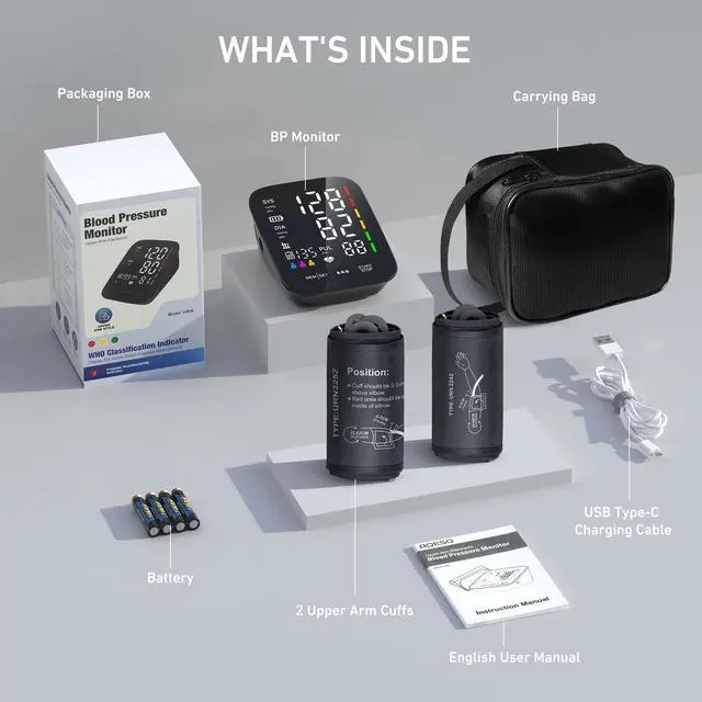 Alt view image 7 of 7 - Blood Pressure Monitor for Home Use - 2 Size Cuffs (9"-17" & 13"-21"), Fits Medium, Large & Extra Large XL Upper Arms, Accurate Digital Automatic BP Machine, 5" LED Display, 3-User Mode, Model U80A