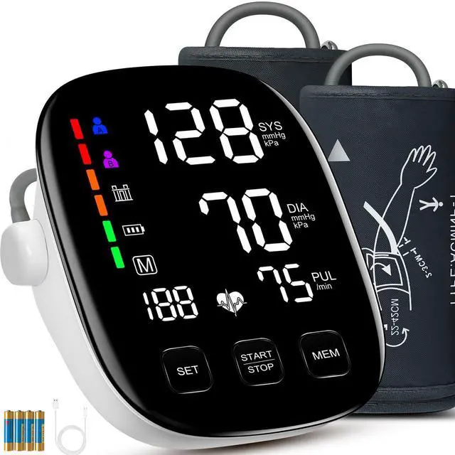 Main image of Blood Pressure Monitors for Home Use, 9-17'' & 13-21'' Extra Large Blood Pressure Cuff Upper Arm Blood Pressure Machine, 6 in Large LED Backlit Display, USB Cable & Batteries Included