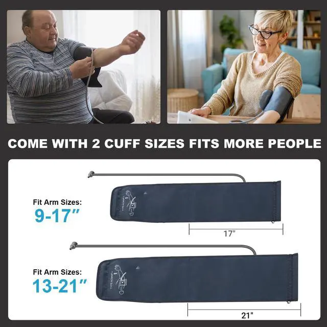 Alt view image 2 of 7 - Blood Pressure Monitors for Home Use, 9-17'' & 13-21'' Extra Large Blood Pressure Cuff Upper Arm Blood Pressure Machine, 6 in Large LED Backlit Display, USB Cable & Batteries Included