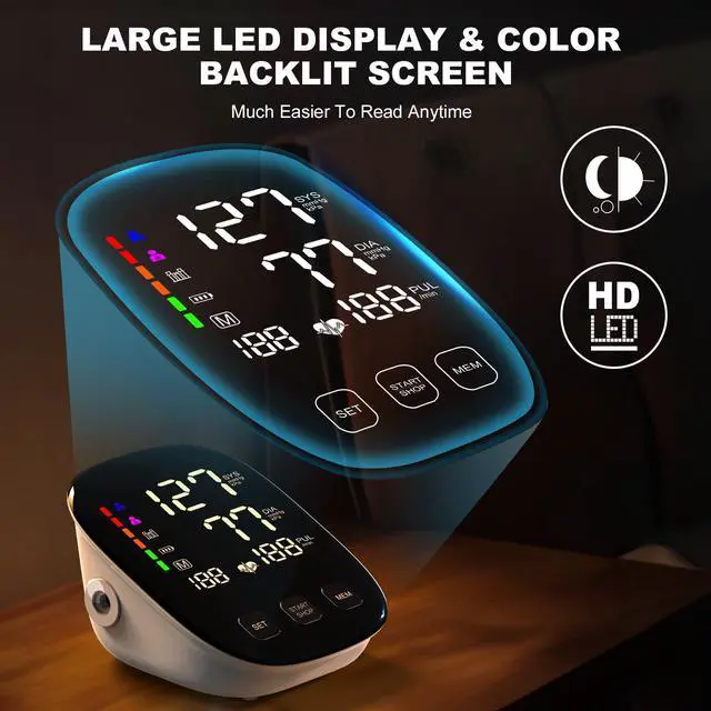 Alt view image 3 of 7 - Blood Pressure Monitors for Home Use, 9-17'' & 13-21'' Extra Large Blood Pressure Cuff Upper Arm Blood Pressure Machine, 6 in Large LED Backlit Display, USB Cable & Batteries Included