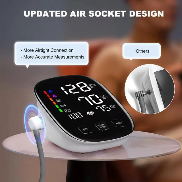 Alt view image 6 of 7 - Blood Pressure Monitors for Home Use, 9-17'' & 13-21'' Extra Large Blood Pressure Cuff Upper Arm Blood Pressure Machine, 6 in Large LED Backlit Display, USB Cable & Batteries Included