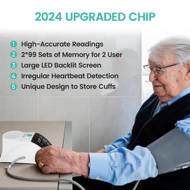 Alt view image 4 of 6 - Blood Pressure Monitor, Rechargeable High Blood Pressure Cuff Upper Arm with Large Cuff XL, Led Backlit Screen & 2 * 99 Sets of Memory - Talking Bp Machine with Carrying Case