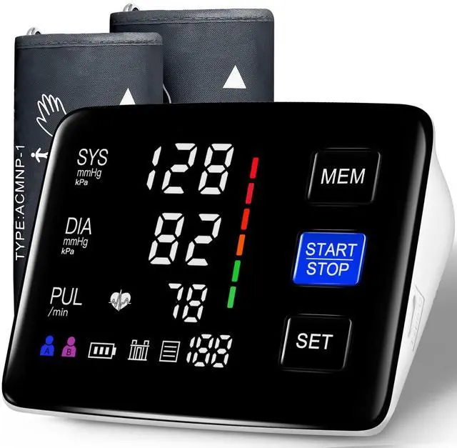 Main image of Blood Pressure Monitor, 9-17'' & 13-21'' Extra Large Blood Pressure Cuff Upper Arm, LED Color Backlit Screen Automatic Digital Blood Pressure Machine with USB Cable and 4 AAA Batteries