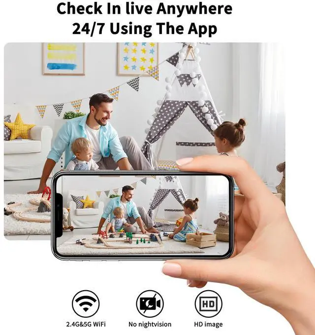 Alt view image 2 of 5 - Smart Mini Camera Charger with 2.4G&5GHz WiFi, FHD 1080P Nanny Camera with Human Detection, Night Vision, 160°Wide View-Angle, Real Time Monitoring, Best Small Cameras for Pets