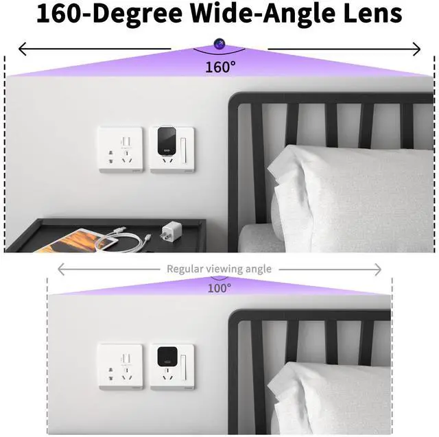 Alt view image 3 of 5 - Smart Mini Camera Charger with 2.4G&5GHz WiFi, FHD 1080P Nanny Camera with Human Detection, Night Vision, 160°Wide View-Angle, Real Time Monitoring, Best Small Cameras for Pets