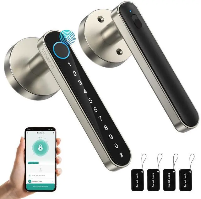 Main image of Smart Door Lock Fingerprint, Keyless Entry Door Lock with Handle, APP/IC Cards/Codes/Keys/Fingerprints Biometric Electronic Keyless Entry Lock for Bedroom Home Hotel Office