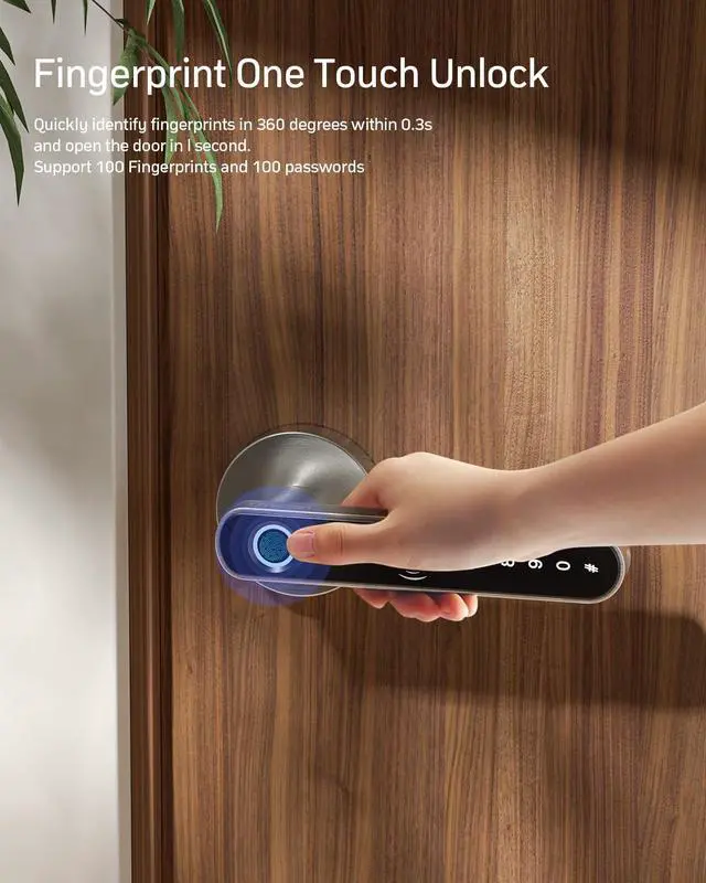 Alt view image 2 of 7 - Smart Door Lock Fingerprint, Keyless Entry Door Lock with Handle, APP/IC Cards/Codes/Keys/Fingerprints Biometric Electronic Keyless Entry Lock for Bedroom Home Hotel Office