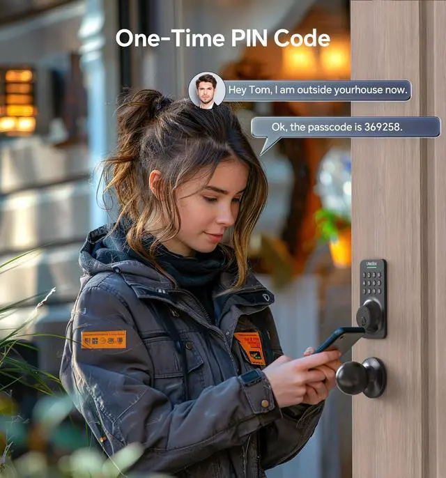 Alt view image 7 of 7 - Keyless Entry Keypad Deadbolt with Handle Set, Smart Lock, Auto-Lock + One-Touch Lock, 100 Codes + 15-Min Easy Install, Ideal for Airbnb/Homes/Offices, Fits U.S. Standard Front Doors, Black