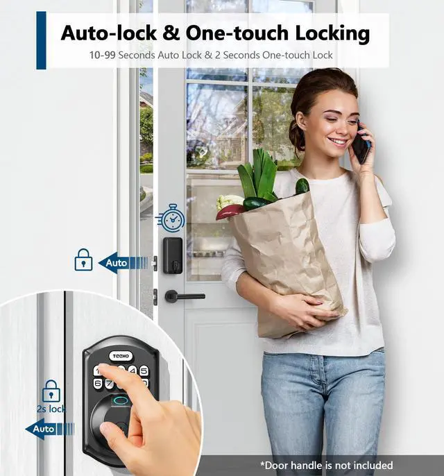 Alt view image 4 of 7 - Fingerprint Door Lock - Keyless Entry Electronic Keypad Deadbolt with 2 Backup Keys - Auto Lock - Easy Installation - Smart Locks for Front Door - Matte Black