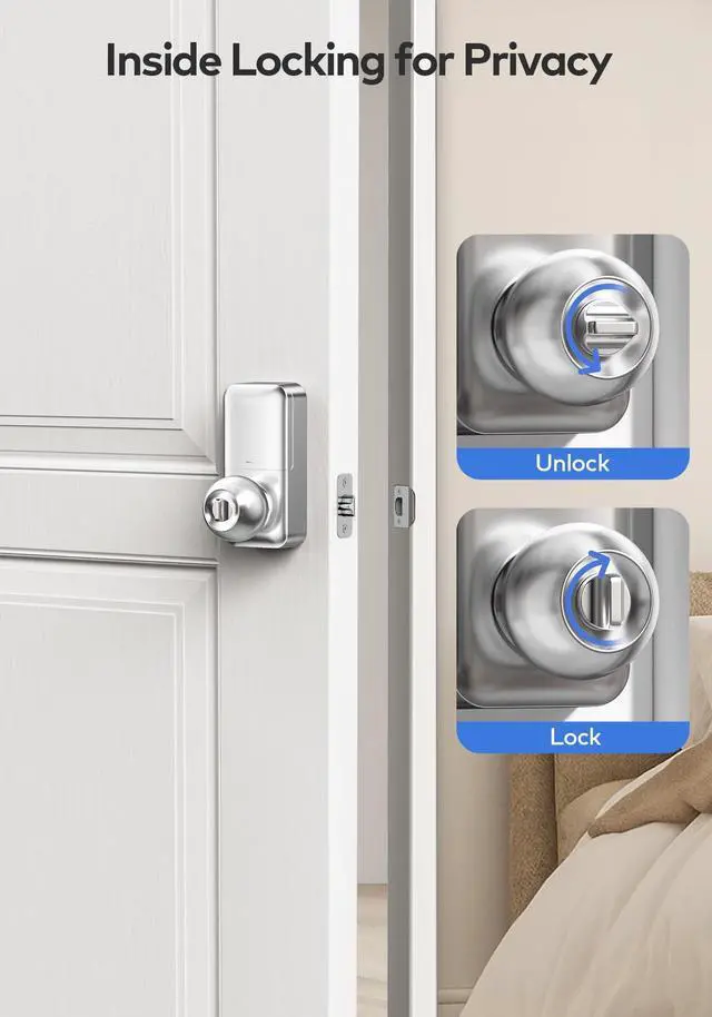 Alt view image 7 of 7 - Keyless Entry Keypad Door Lock with Handle, Electronic Digital Smart Deadbolt Locks with 2 Backup Keys, Door Knob with Code for Front Door Bedroom, Auto Lock, Easy to Install, Satin Nickel