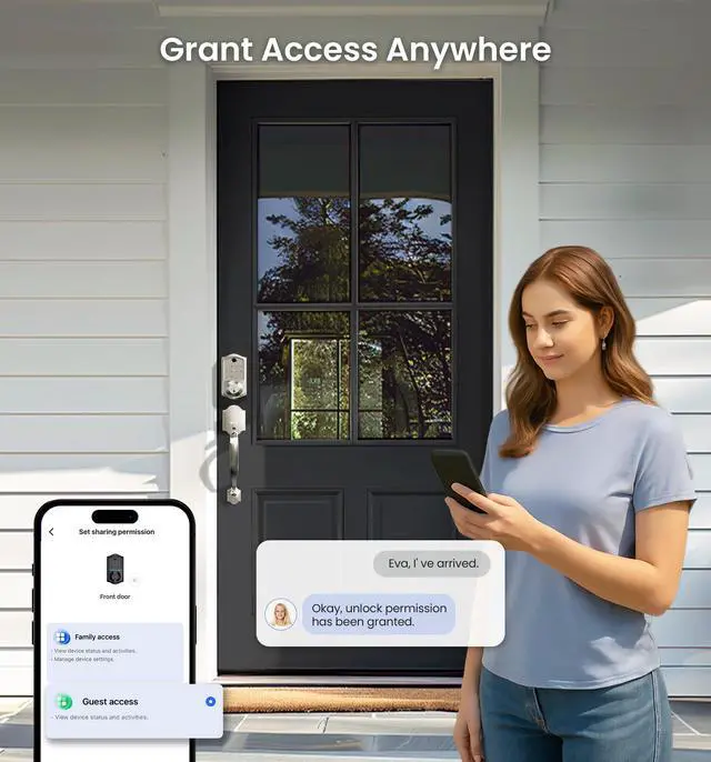 Alt view image 7 of 7 - Fingerprint Smart Door Lock, App Control, 8-in-1 Keyless Entry, Auto Lock, Emergency Power Port, Electronic Touchscreen Keypad, Biometric Smart Locks for Front Door, Satin Nickel