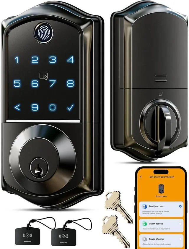 Main image of Fingerprint Smart Door Lock, App Control, 8-in-1 Keyless Entry, Auto Lock, Emergency Power Port, Electronic Touchscreen Keypad, Biometric Smart Locks for Front Door, Matte Black