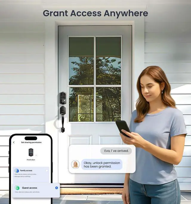 Alt view image 7 of 7 - Fingerprint Smart Door Lock, App Control, 8-in-1 Keyless Entry, Auto Lock, Emergency Power Port, Electronic Touchscreen Keypad, Biometric Smart Locks for Front Door, Matte Black