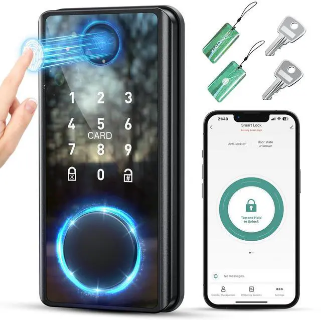 Main image of Keyless Entry Smart Deadbolt Lock Keypad Fingerprint Touchscreen & App Control, Smart Door Lock, Easy Install for Home/Office, Auto-Lock