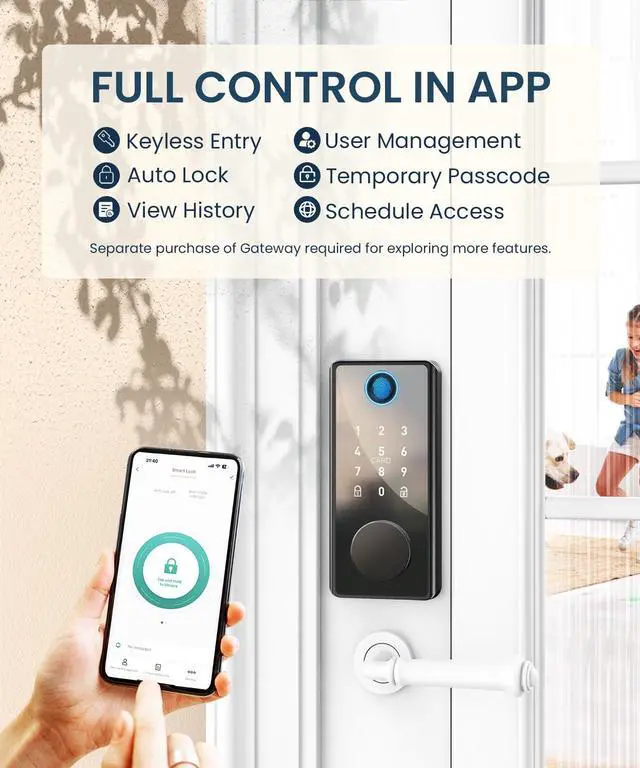 Alt view image 4 of 7 - Keyless Entry Smart Deadbolt Lock Keypad Fingerprint Touchscreen & App Control, Smart Door Lock, Easy Install for Home/Office, Auto-Lock
