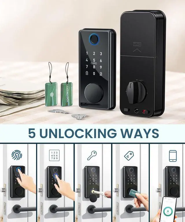 Alt view image 6 of 7 - Keyless Entry Smart Deadbolt Lock Keypad Fingerprint Touchscreen & App Control, Smart Door Lock, Easy Install for Home/Office, Auto-Lock