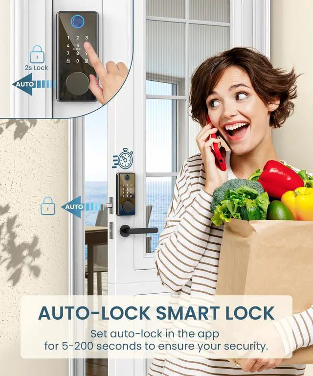 Alt view image 5 of 7 - Keyless Entry Smart Deadbolt Lock Keypad Fingerprint Touchscreen & App Control, Smart Door Lock, Easy Install for Home/Office, Auto-Lock