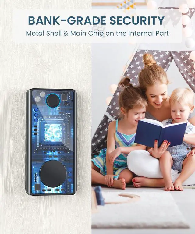 Alt view image 7 of 7 - Keyless Entry Smart Deadbolt Lock Keypad Fingerprint Touchscreen & App Control, Smart Door Lock, Easy Install for Home/Office, Auto-Lock