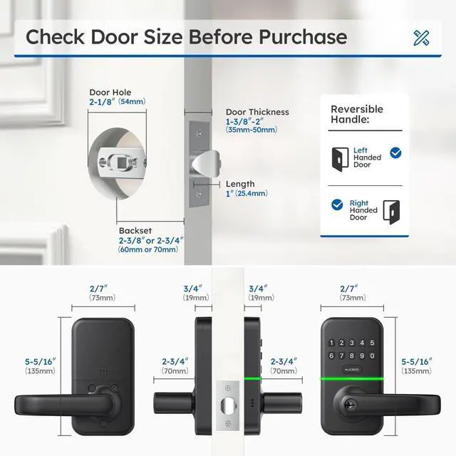 Alt view image 6 of 7 - Smart Door Handle Lock with Keypad: Keyless Entry Digital Knob for Front Door - Electronic Smart Lock with Keypad - Exterior Code Door Knob - Easy Installation