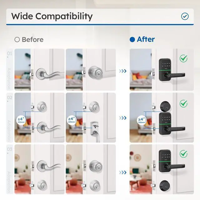 Alt view image 7 of 7 - Smart Door Handle Lock with Keypad: Keyless Entry Digital Knob for Front Door - Electronic Smart Lock with Keypad - Exterior Code Door Knob - Easy Installation