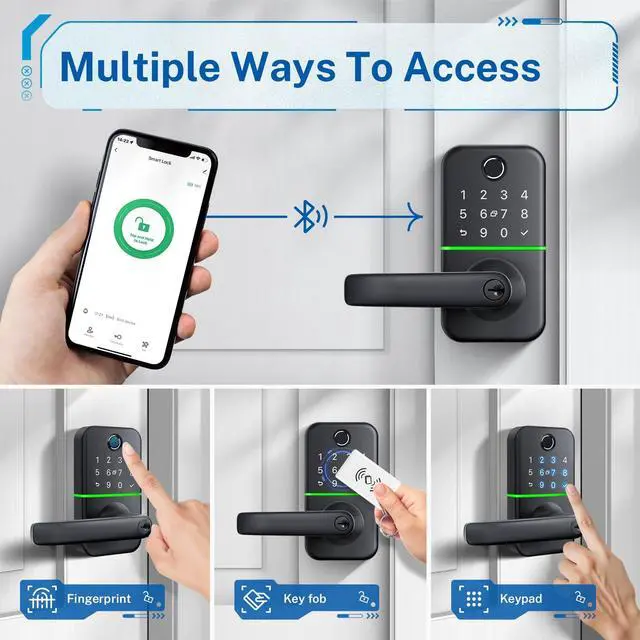 Alt view image 2 of 6 - Keypad Smart Door Lock with Handle: Keyless Entry Fingerprint Lock - Digital Code Handle with Keypad - Electronic Smart Knob for Front Door - Deadbolt Alternative with App - Easy Installation