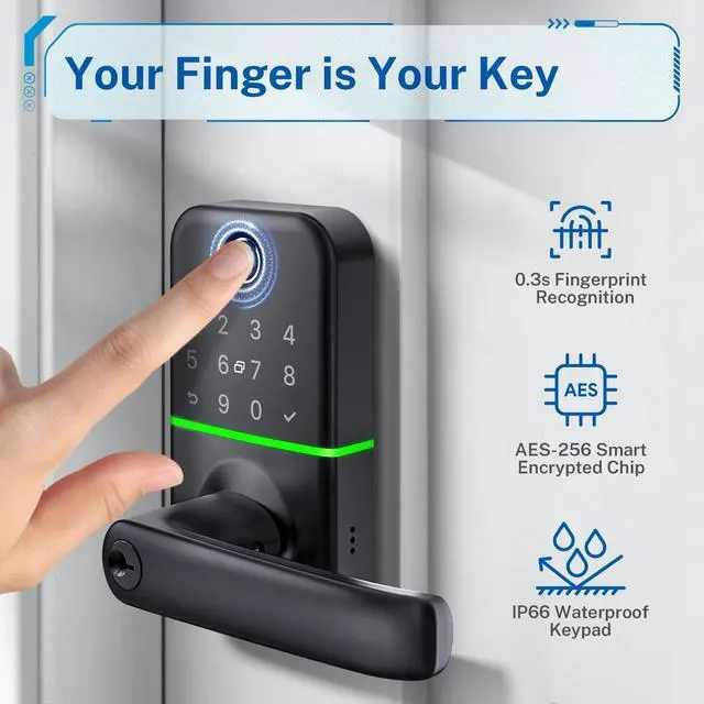 Alt view image 3 of 6 - Keypad Smart Door Lock with Handle: Keyless Entry Fingerprint Lock - Digital Code Handle with Keypad - Electronic Smart Knob for Front Door - Deadbolt Alternative with App - Easy Installation