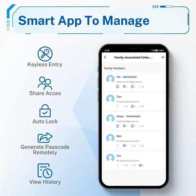 Alt view image 4 of 6 - Keypad Smart Door Lock with Handle: Keyless Entry Fingerprint Lock - Digital Code Handle with Keypad - Electronic Smart Knob for Front Door - Deadbolt Alternative with App - Easy Installation