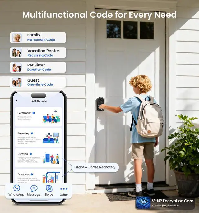 Alt view image 4 of 7 - Smart Knob Handle Lock - Fingerprint, App Control, Keyless Entry for Front Door and Bedroom, Electronic Digital Keypad, Auto Lock, Remote Access Sharing, IP55 Weatherproof, Matte Black