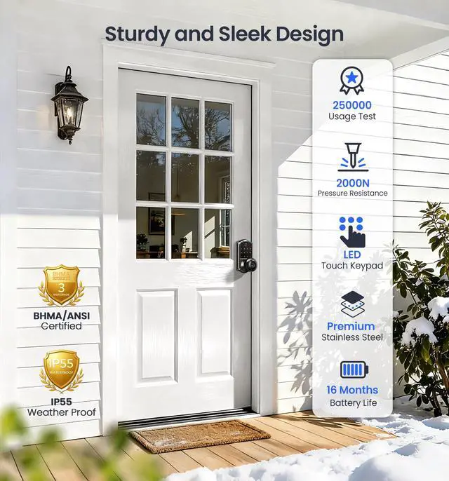 Alt view image 5 of 7 - Smart Knob Handle Lock - Fingerprint, App Control, Keyless Entry for Front Door and Bedroom, Electronic Digital Keypad, Auto Lock, Remote Access Sharing, IP55 Weatherproof, Matte Black