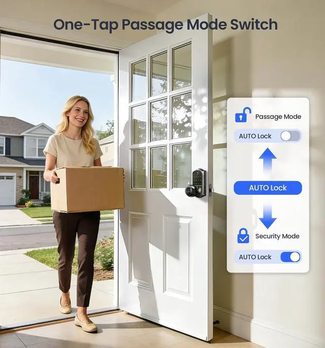 Alt view image 7 of 7 - Smart Knob Handle Lock - Fingerprint, App Control, Keyless Entry for Front Door and Bedroom, Electronic Digital Keypad, Auto Lock, Remote Access Sharing, IP55 Weatherproof, Matte Black