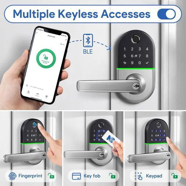 Alt view image 2 of 6 - Smart Keypad Door Lock with Handle: Keyless Entry Fingerprint Lock for Front/Interior Door, Electronic Digital Lock with Code, Easy Installation(Model X1)