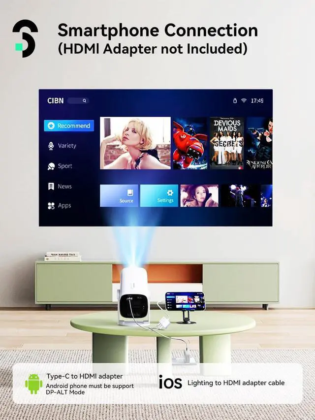 Alt view image 4 of 7 - Mini Projector 1080P Support - Portable Small Video Movie Projector Bluetooth 5.1 Auto Keystone Electric Focus for Bedroom/Wall/Home/Outdoor/iPhone/Android/TV Stick