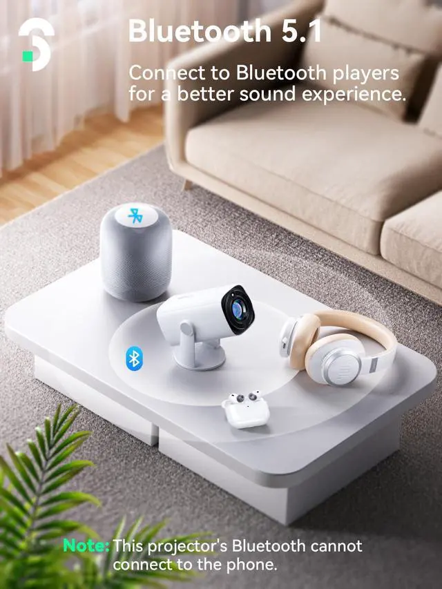 Alt view image 5 of 7 - Mini Projector 1080P Support - Portable Small Video Movie Projector Bluetooth 5.1 Auto Keystone Electric Focus for Bedroom/Wall/Home/Outdoor/iPhone/Android/TV Stick