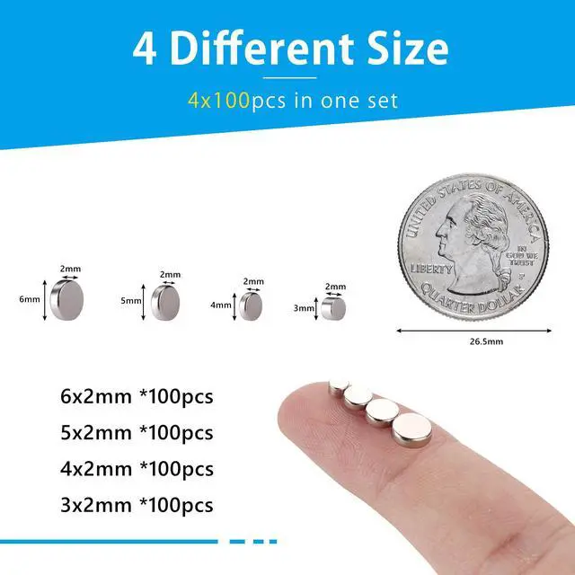 Alt view image 4 of 6 - 400Pcs Small Magnets, 4 Different Sizes Tiny Mini Magents, Multi-Use for Fridge, DIY, Office, Hobbies, Crafts and Science