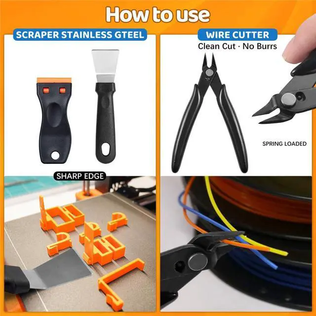 Alt view image 4 of 7 - 50Pcs 3D Printer Tool Kit & Accessories for All FDM/SLA Printers, Includes Nozzle Cleaning Kit, Scraper, Deburring Tool, Files, Brushes - Complete Starter Kit with Case