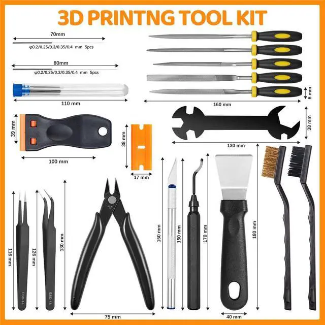 Alt view image 7 of 7 - 50Pcs 3D Printer Tool Kit & Accessories for All FDM/SLA Printers, Includes Nozzle Cleaning Kit, Scraper, Deburring Tool, Files, Brushes - Complete Starter Kit with Case