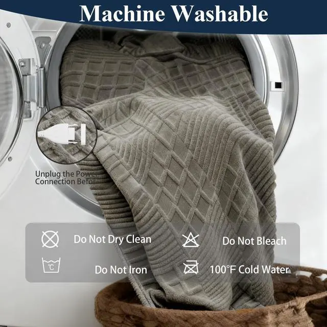 Alt view image 5 of 7 - Heated Blanket Electric Throw, 50"X60" Heating Blanket Waffle with 12 Heat Levels, Fast Heating Blanket with 1-12H Timer, Overheat Protection with ETL & FCC for Bed Home Office Sofa (Light Gray