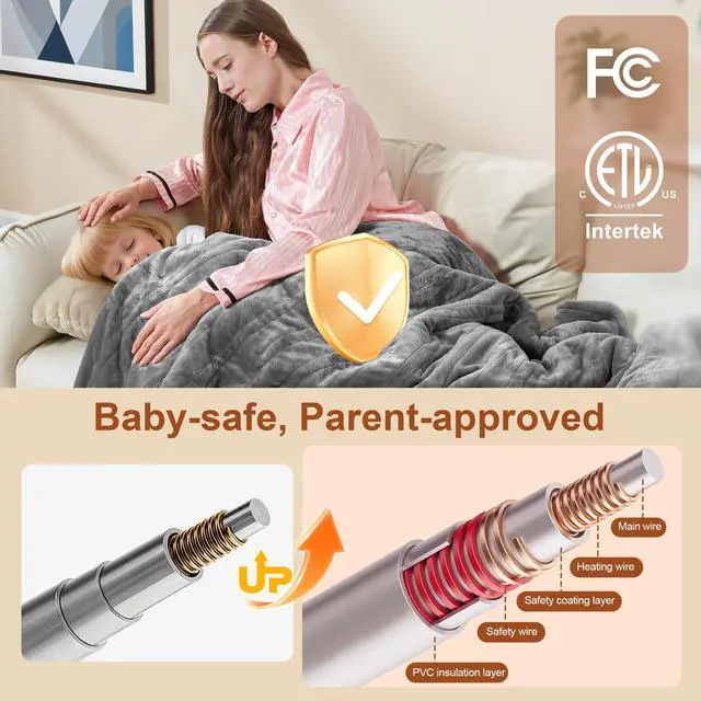 Alt view image 6 of 7 - Electric Blanket Heated Full Size, Ultra-Soft 84" x 72" Heating Blankets, Fast, Even & Efficient Heating, 1-12 Hours Auto-Off and 6 Heatin Settings, UL Listed for Safety, Warm Gift for Grandma