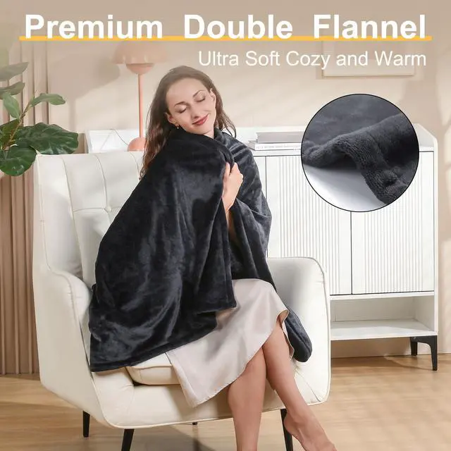 Alt view image 3 of 6 - Electric Heated Blanket Throw,Double Flannel Electric Throw with 3 Heating Levels,ETL&FCC Certified, 4H Auto Off Overheat Protection,Heating Blanket for Home Office,Gifts,50"x60",Gray