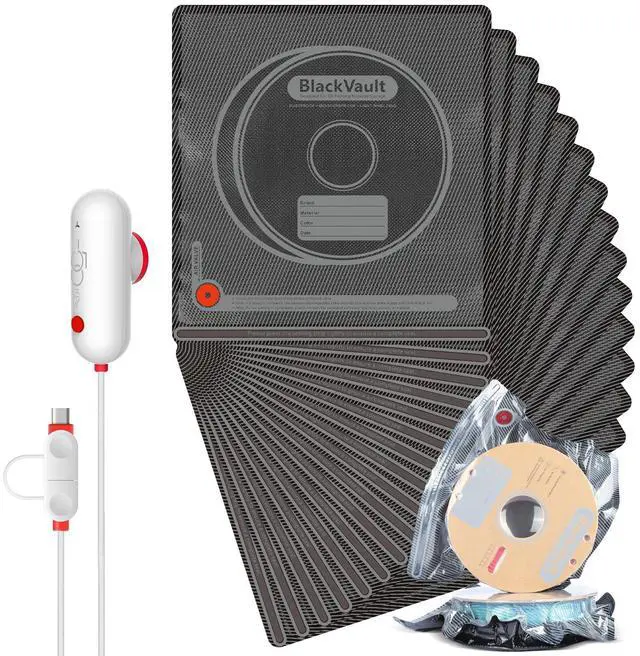 Main image of Filament Vacuum Storage Kit with USB Pump, 20 Pack Light-Proof Vacuum Sealed Bags for 3D Filament, Spool Sealing for Keeping Dry and Clean (12.6 * 13.38 in)